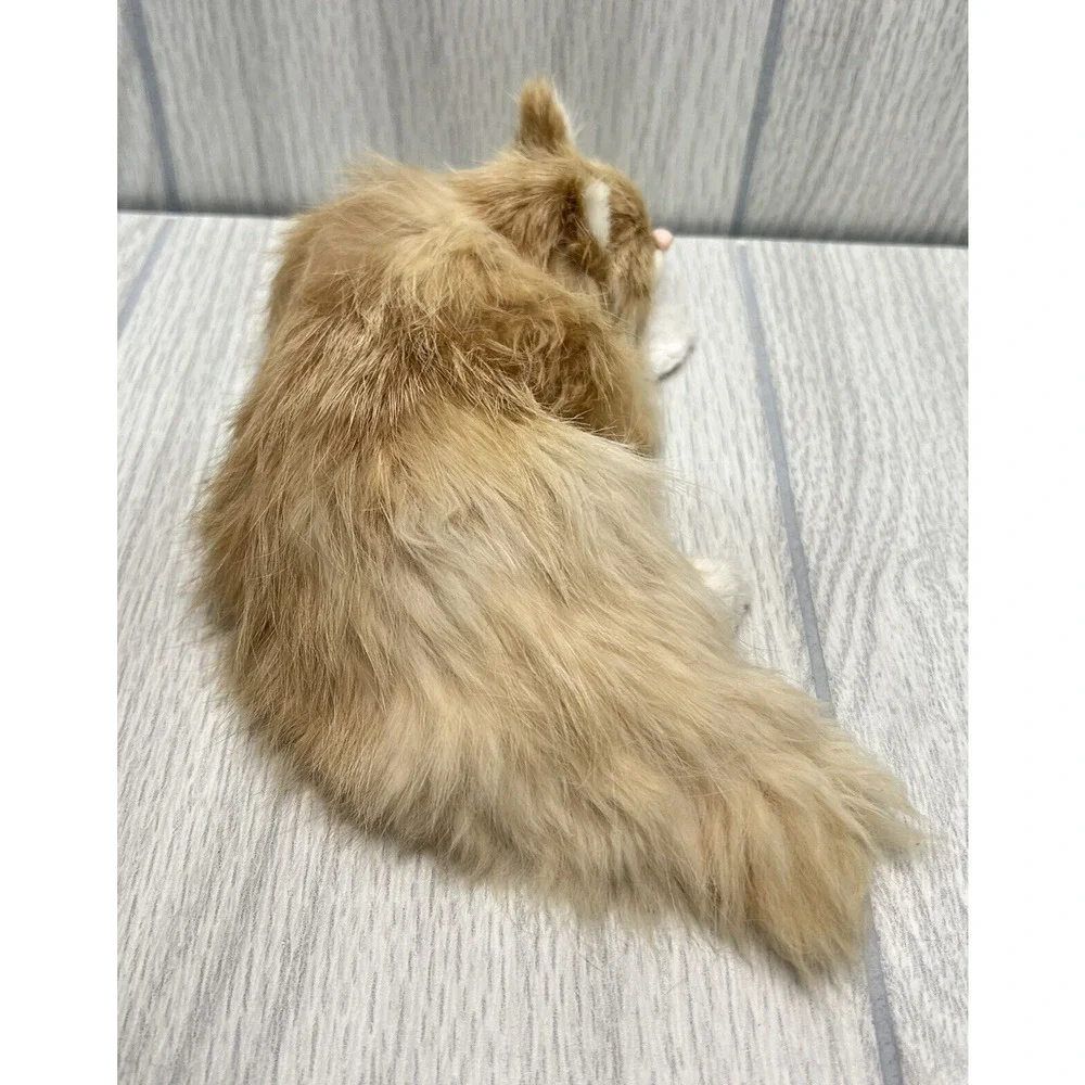 Vintage Realistic Furry Cat Figurine‎ Tan and White Sleeping Cat Soft